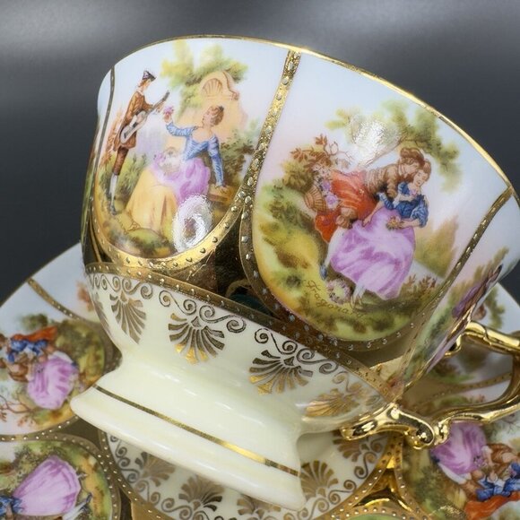 NC Western Germany Love Story Set Teacup Saucer Set Fine Porcelain Heavy Gold - Picture 14 of 16
